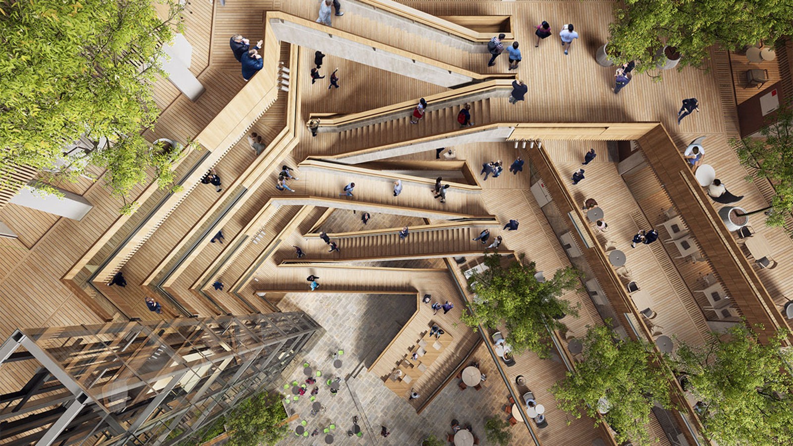 Uue peakontori südameks on aatrium – sisehoov, mida ümbritsevad ülemistele korrustele viivad trepid ja liftid. ©Foster&Partnerid