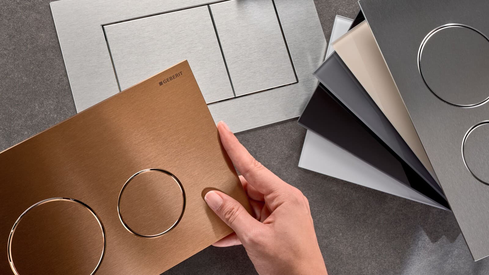 Geberit Sigma40 flush plates in various surfaces and button shapes Geberit Sigma40 flush plates in various surfaces and button shapes