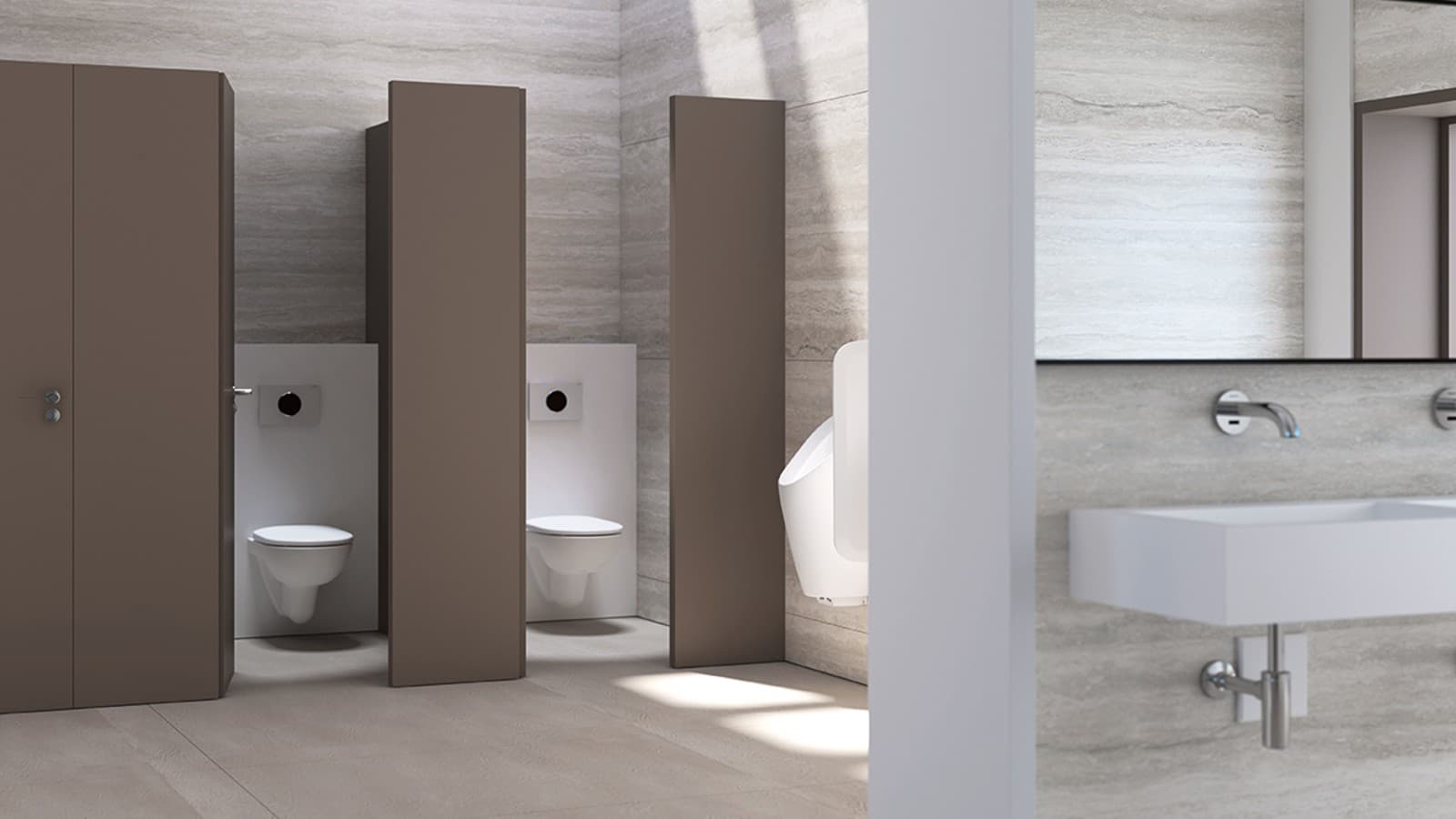 Geberiti loputuskastidega, lülitusplaatide ja pissuaaridega avalikud tualetid Geberiti loputuskastidega, lülitusplaatide ja pissuaaridega avalikud tualetid