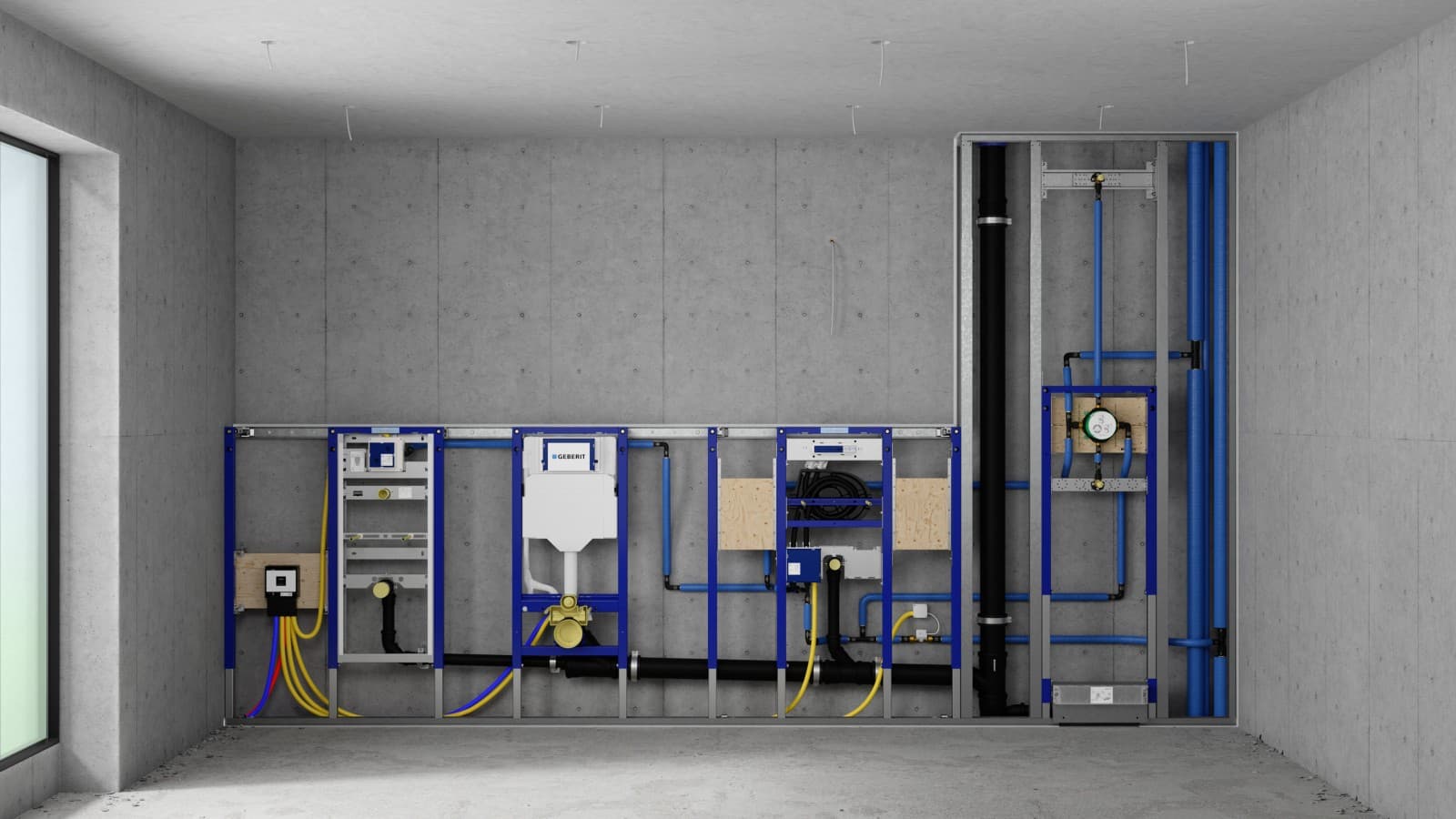 Geberit Duofix elementidega paigaldussein pissuaari, WC, kraanikausi ja duši jaoks Geberit Duofix elementidega paigaldussein pissuaari, WC, kraanikausi ja duši jaoks